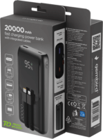 Gembird PB20-PD20-LCD-01 Powerbank integrált kábelekkel Lightning + USB-C / 20000mAh 20W - Fekete