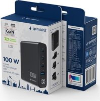 Gembird TA-UC-1A3C-PD100-01-BK USB-A / 3x USB-C GaN Hálózati Gyorstöltő Adapter 100W - Fekete