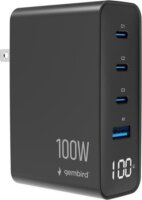 Gembird TA-UC-1A3C-PD100-01-BK USB-A / 3x USB-C GaN Hálózati Gyorstöltő Adapter 100W - Fekete
