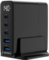 Gembird TA-UC-2A3C-PD140-01-BK 2x USB-A / 3x USB-C GaN Hálózati Gyorstöltő Adapter Tápkábellel 140W - Fekete