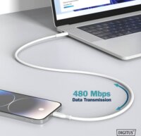 Digitus AK-600110-020-W USB-C apa 2.0 - Lightning MFI Adat és Töltőkábel 60W 2m- Fehér
