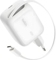 Belkin BOOST Charge Pro USB-C Dual GaN Hálózati Gyorstöltő Adapter 45W beépített USB-C Kábellel 0.8m - Fehér