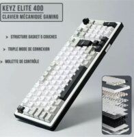 The G-Lab Keyz Elite 400 WG Tri-Mode Wireless Mechanikus Gamer RGB Billentyűzet US - Fehér/Szürke