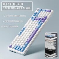 The G-Lab Keyz Elite 400 WB Tri-Mode Wireless Mechanikus Gamer RGB Billentyűzet US - Fehér/Kék/Lila