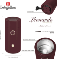 Berlinger Haus BH/9783 Elektromos Kávéörlő Kávédaráló 50g 150 Watt - Bordó