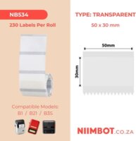 NIIMBOT TT50x30-230 50x30mm Etikett Címke B1 / B21 / B3S Hőnyomtatókhoz (230 címke/tekercs)