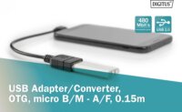 Digitus AK-300313-002-S Micro USB-B Apa - USB-A Anya OTG Derékszögű Adapter 0.15m - Fekete