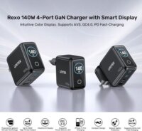 Unitek Rexo USB-A / 3x USB-C GaN Gyorstöltő Adapter LCD Kijelzővel 140W - Fekete