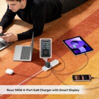 Unitek Rexo USB-A / 3x USB-C GaN Gyorstöltő Adapter LCD Kijelzővel 140W - Fekete