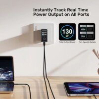 Unitek Rexo USB-A / 3x USB-C GaN Gyorstöltő Adapter LCD Kijelzővel 140W - Fekete