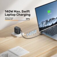 Unitek Rexo USB-A / 3x USB-C GaN Gyorstöltő Adapter LCD Kijelzővel 140W - Fekete