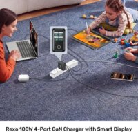 Unitek Rexo USB-A / 3x USB-C GaN Gyorstöltő Adapter LCD Kijelzővel 100W - Fekete