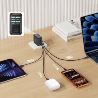Unitek Rexo USB-A / 3x USB-C GaN Gyorstöltő Adapter LCD Kijelzővel 100W - Fekete