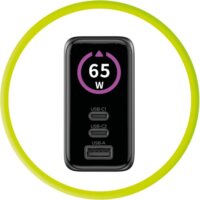 Mobile Origin 2x USB-C / USB-A GaN Hálózati Gyorstöltő Adapter 65W beépített USB-C Kábellel 0.75m - Fekete