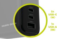 Mobile Origin 2x USB-C / USB-A GaN Hálózati Gyorstöltő Adapter 65W beépített USB-C Kábellel 0.75m - Fekete