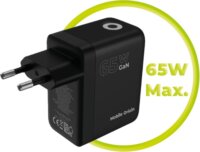 Mobile Origin 2x USB-C / USB-A GaN Hálózati Gyorstöltő Adapter 65W beépített USB-C Kábellel 0.75m - Fekete
