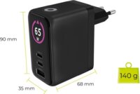 Mobile Origin 2x USB-C / USB-A GaN Hálózati Gyorstöltő Adapter 65W beépített USB-C Kábellel 0.75m - Fekete