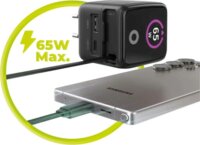 Mobile Origin USB-A / USB-C GaN Hálózati Gyorstöltő Adapter 65W Beépített USB-C Kábellel 0.65m - Fekete
