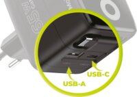 Mobile Origin USB-A / USB-C GaN Hálózati Gyorstöltő Adapter 65W Beépített USB-C Kábellel 0.65m - Fekete