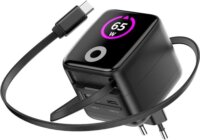 Mobile Origin USB-A / USB-C GaN Hálózati Gyorstöltő Adapter 65W Beépített USB-C Kábellel 0.65m - Fekete