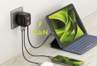 Mobile Origin USB-A / USB-C GaN Hálózati Gyorstöltő Adapter 65W Beépített USB-C Kábellel 0.65m - Fekete