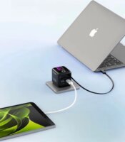 Mobile Origin USB-A / USB-C GaN Hálózati Gyorstöltő Adapter 65W Beépített USB-C Kábellel 0.65m - Fekete