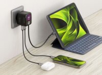 Mobile Origin USB-A / USB-C GaN Hálózati Gyorstöltő Adapter 65W Beépített USB-C Kábellel 0.65m - Fekete
