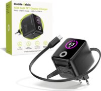 Mobile Origin USB-A / USB-C GaN Hálózati Gyorstöltő Adapter 65W Beépített USB-C Kábellel 0.65m - Fekete