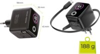 Mobile Origin USB-A / USB-C GaN Hálózati Gyorstöltő Adapter 65W Beépített USB-C Kábellel 0.65m - Fekete