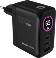 Mobile Origin PW20 USB-A / 2x USB-C GaN Hálózati Gyorstöltő Adapter 65W - Fekete