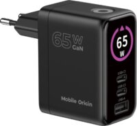 Mobile Origin PW20 USB-A / 2x USB-C GaN Hálózati Gyorstöltő Adapter 65W - Fekete