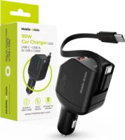 Mobile Origin CA22 USB-C + USB-A Autós Gyorstöltő 90W + 2 integrált USB-C Kábel 0.6m - Fekete