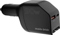 Mobile Origin CA22 USB-C + USB-A Autós Gyorstöltő 90W + 2 integrált USB-C Kábel 0.6m - Fekete