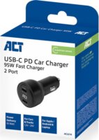 ACT AC2210 2x USB-C (PD) Autós Gyorstöltő 95W - Fekete