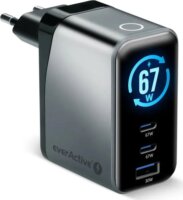 EverActive SC-670Q USB-A / 2x USB-C GaN Hálózati Gyorstöltő Adapter 67W - Fekete