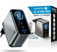 EverActive SC-670Q USB-A / 2x USB-C GaN Hálózati Gyorstöltő Adapter 67W - Fekete