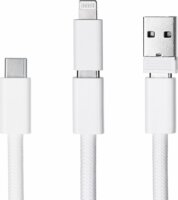 Activejet 3-in-1 USB-C apa - USB-A/Lightning apa Adat és Töltőkábel 1,25m - Fehér
