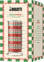 Bialett Tricolore 160ml Porcelán Cappucino pohár készlet állvánnyal 4 darab - Mintás