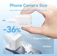 Vention FCGH0-EU USB-A / USB-C GaN Hálózati Gyorstöltő Adapter 70W - Szürke
