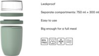 Mepal Lunchpot Ellipse XL Műanyag ételtároló 0,75L / 0,3L - Szürkészöld