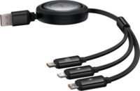 Baseus Free2Draw Crystal USB-A apa - Lightning / USB-C / Micro-USB apa Automata Behúzós Adat és Töltőkábel 100W 1,1m - Fekete