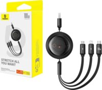 Baseus Free2Draw Crystal USB-A apa - Lightning / USB-C / Micro-USB apa Automata Behúzós Adat és Töltőkábel 100W 1,1m - Fekete