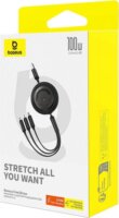 Baseus Free2Draw Crystal USB-A apa - Lightning / USB-C / Micro-USB apa Automata Behúzós Adat és Töltőkábel 100W 1,1m - Fekete