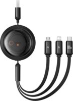 Baseus Free2Draw Crystal USB-A apa - Lightning / USB-C / Micro-USB apa Automata Behúzós Adat és Töltőkábel 100W 1,1m - Fekete