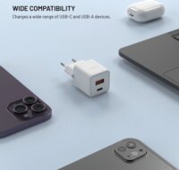 Fixed FIXCG30M-CA-WH Mini GaN USB-A / USB-C Hálózati Gyorstöltő Adapter 30W - Fehér