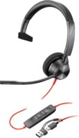 HP Poly Blackwire 3310 Vezetékes Mono Headset + USB Type-A Adapter - Fekete