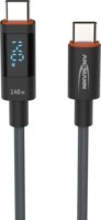Ansmann 1700-0171 USB-C Apa - USB-C Apa Adat és Töltőkábel 140 Watt 2m Integrált LED Kijelzővel - Fekete