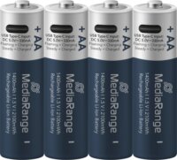 MediaRange MRBAT161 Újratölthető Lítium Mignon Elem AA USB-C 1400mAh 1.5V (4db / csomag)