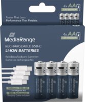 MediaRange MRBAT161 Újratölthető Lítium Mignon Elem AA USB-C 1400mAh 1.5V (4db / csomag)