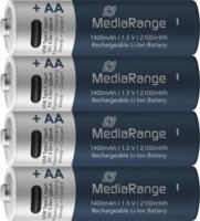 MediaRange MRBAT161 Újratölthető Lítium Mignon Elem AA USB-C 1400mAh 1.5V (4db / csomag)